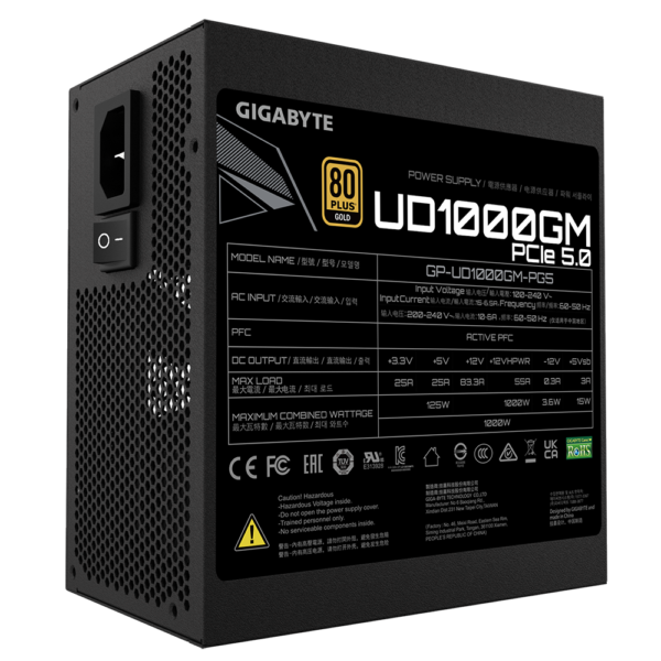 ⁦ספק כוח מודולרי - Gigabyte UD1000GM PG5 1000W PCIE 5.0 80+ Gold - צבע שחור⁩ – תמונה ⁦6⁩