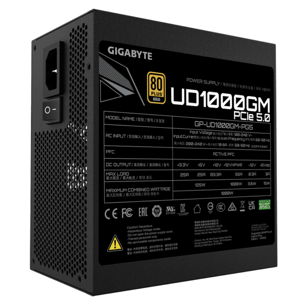 ⁦ספק כוח מודולרי - Gigabyte 1000W (ATX3.0) 80+ Gold⁩ – תמונה ⁦5⁩
