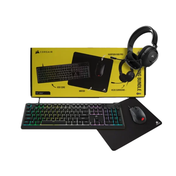 באנדל גיימינג - Corsair Special Edition 4 In 1 הכולל מקלדת, עכבר, משטח לעכבר ואוזניות - צבע שחור