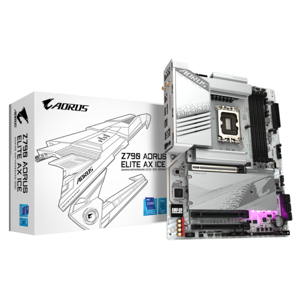 לוח אם – Gigabyte Z790 Aorus Elite AX ICE ATX WIFI6E 2.5GbE Lan DDR5 - צבע לבן