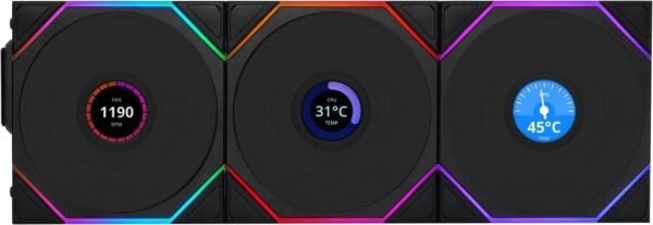 ⁦3 מאווררים למארז – Lian-Li TL120 UNI Wireless LCD 120mm 3xFans – צבע שחור⁩ – תמונה ⁦2⁩