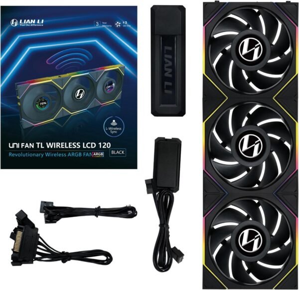 3 מאווררים למארז – Lian-Li TL120 UNI Wireless LCD 120mm 3xFans – צבע שחור