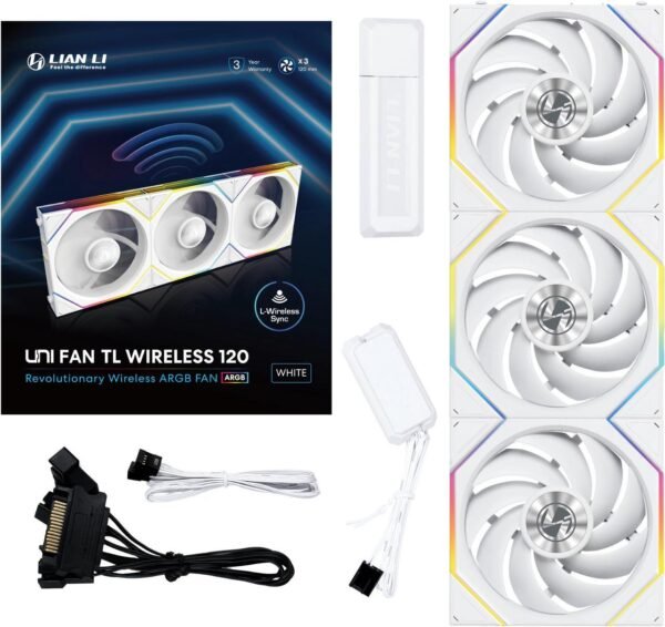 3 מאווררים למארז – Lian-Li TL120 UNI Wireless LED 120mm 3xFans – צבע לבן