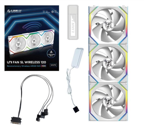 3 מאווררים למארז – Lian-Li UNI SL Wireless 120mm 3xFans – צבע לבן