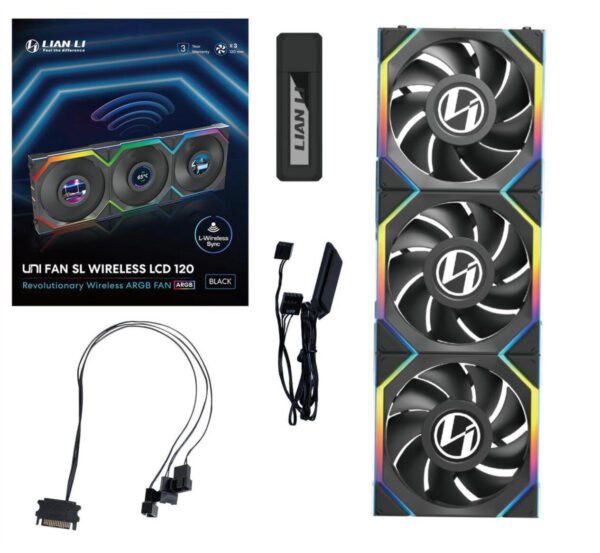 3 מאווררים למארז – Lian-Li UNI SL Wireless LCD 120mm 3xFans – צבע שחור