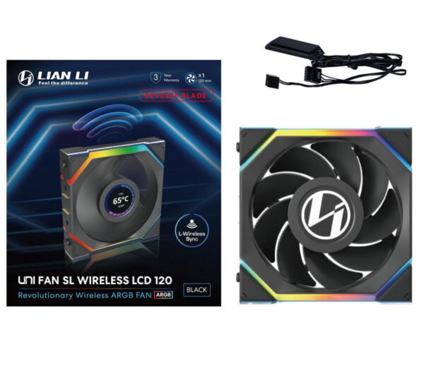 מאוורר למארז – Lian-Li UNI SL Wireless LCD 120mm Reverse – צבע שחור