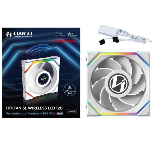 מאוורר למארז – Lian-Li UNI SL Wireless LCD 120mm Reverse – צבע לבן