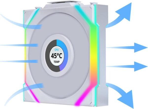 ⁦מאוורר למארז – Lian-Li UNI SL Wireless LCD 120mm – צבע לבן⁩ – תמונה ⁦5⁩