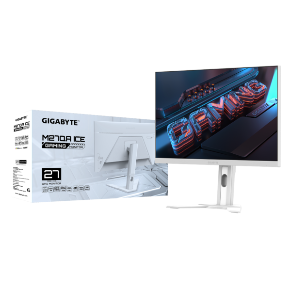 ⁦מסך גיימינג – Gigabyte M27QA ICE QHD 27" SS IPS 180Hz 1MS - צבע לבן⁩ – תמונה ⁦2⁩