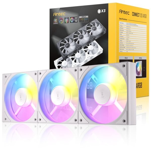 ⁦סט 3 מאווררים למארז – Antec Connect C120 ARGB 120mm – צבע לבן⁩ – תמונה ⁦6⁩