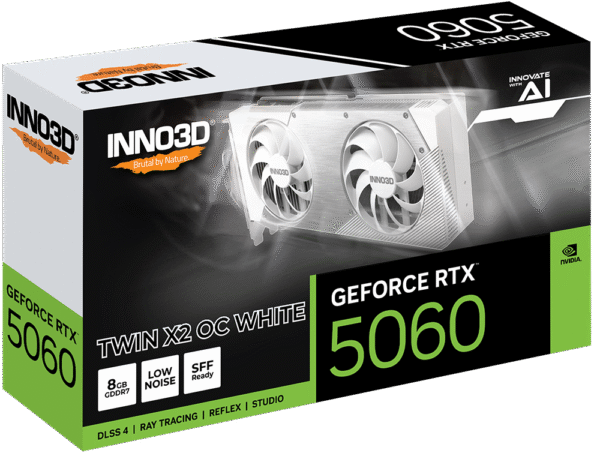 ⁦כרטיס מסך – Inno3D GeForce RTX 5060 TWIN X2 OC 8GB – צבע לבן⁩ – תמונה ⁦3⁩