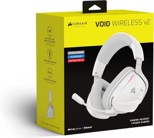 ⁦אוזניות גיימינג אלחוטיות – Corsair Void v2 Wireless – צבע לבן⁩ – תמונה ⁦5⁩